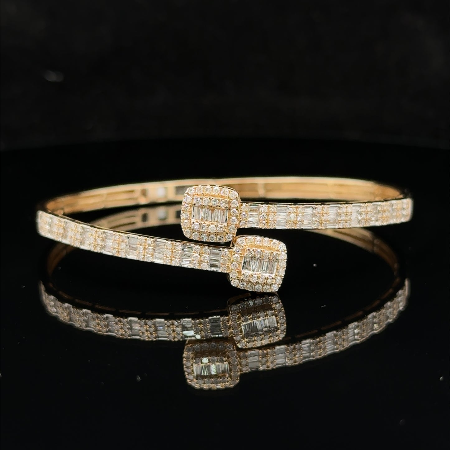 10k yellow gold and diamond twin square bangle