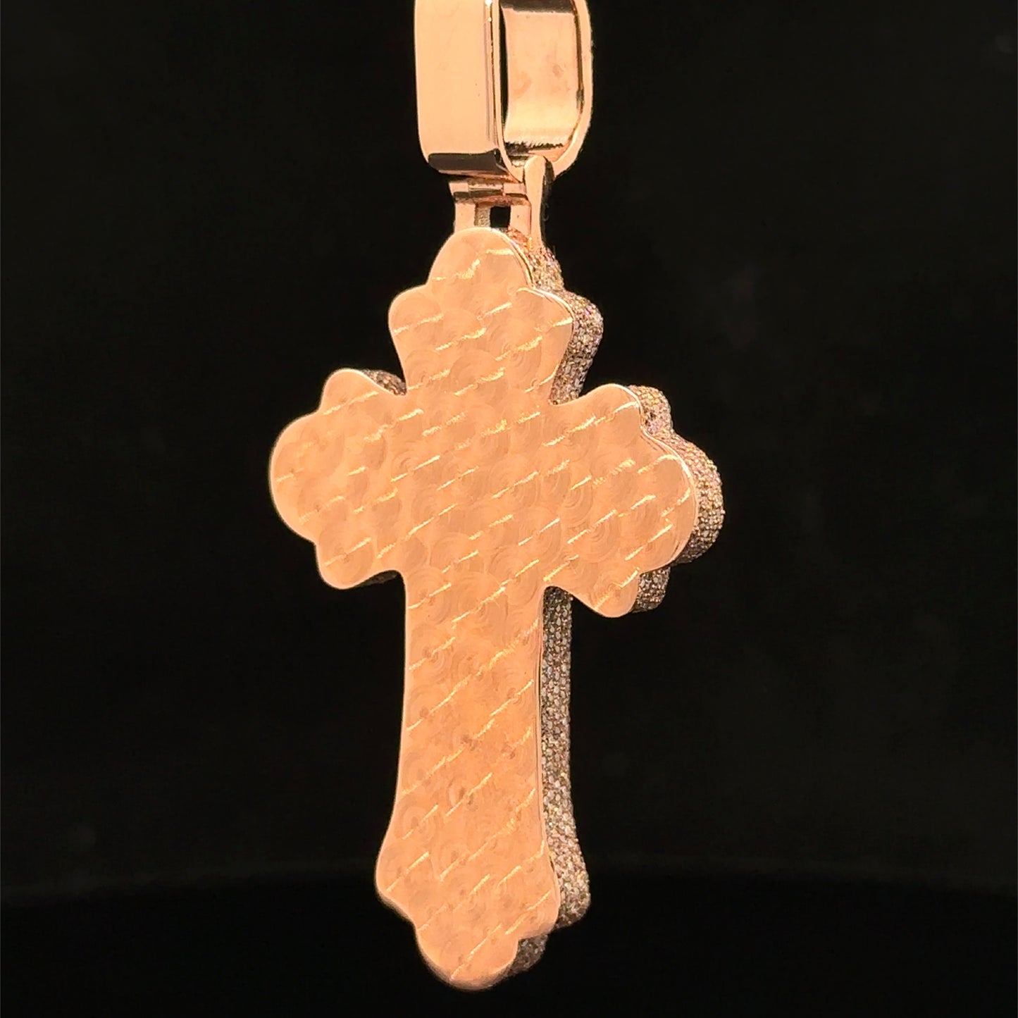 10K Rose Gold Cross Pendant with Diamonds & Multicolored Stones