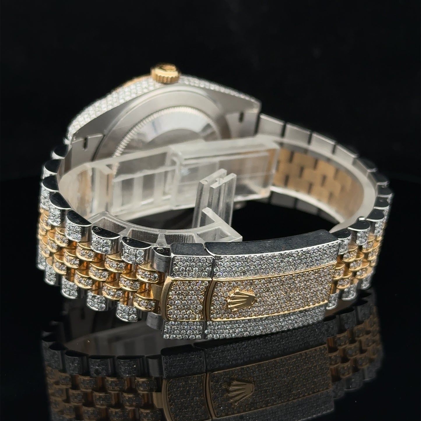 41mm Iced Out Rolex Datejust Watch with Two-Tone Jubilee Bracelet