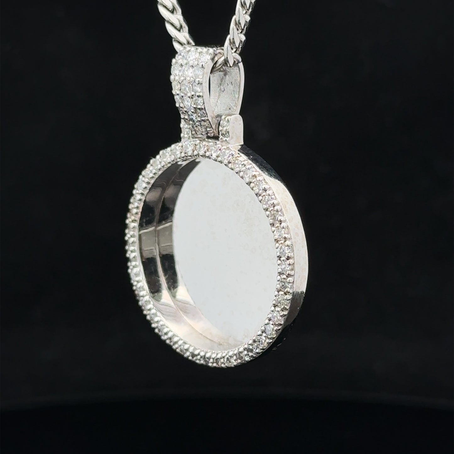14k white gold and diamond Picture Pendant and Chain set