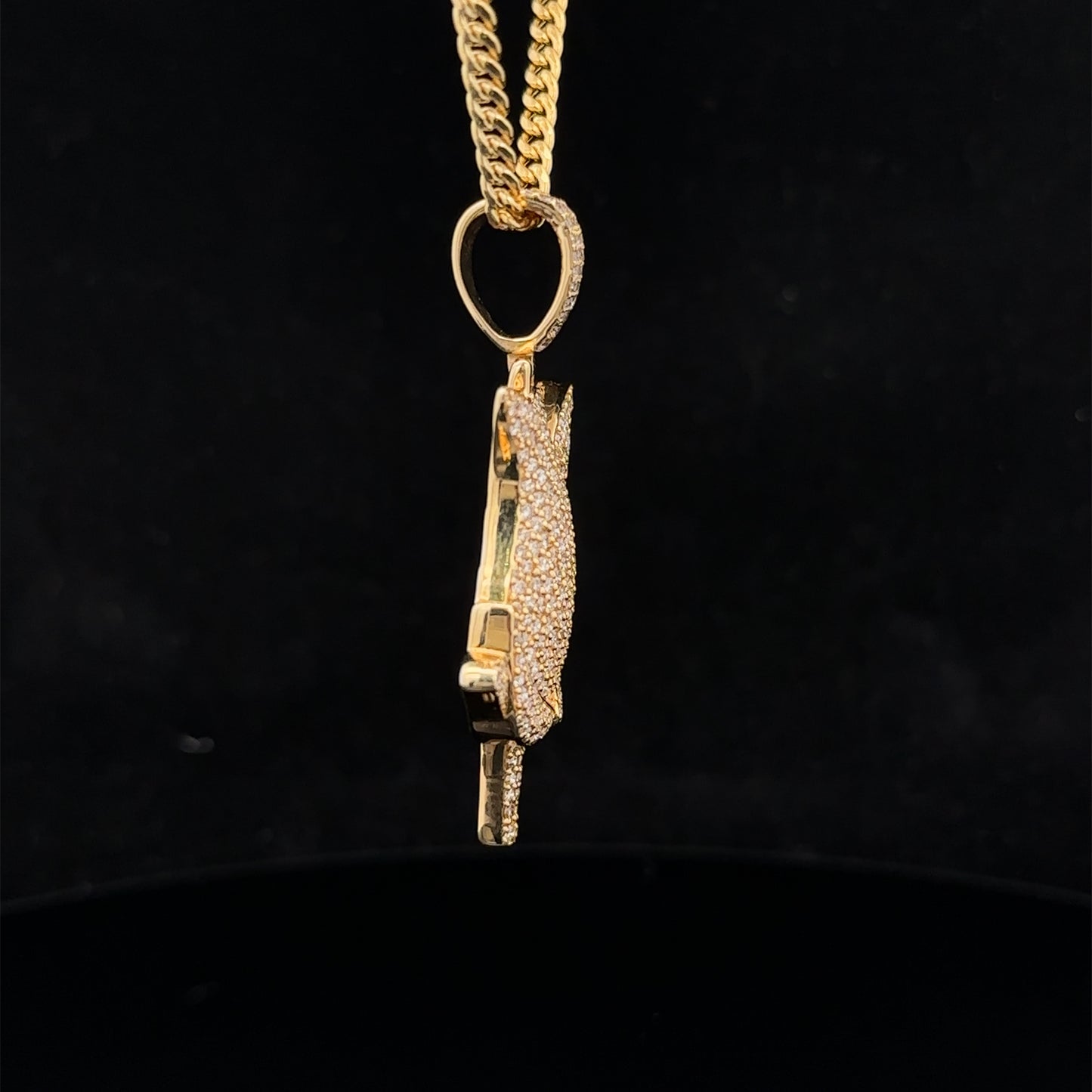 14k yellow gold and diamond Rose pendant and 14k gold cuban link chain