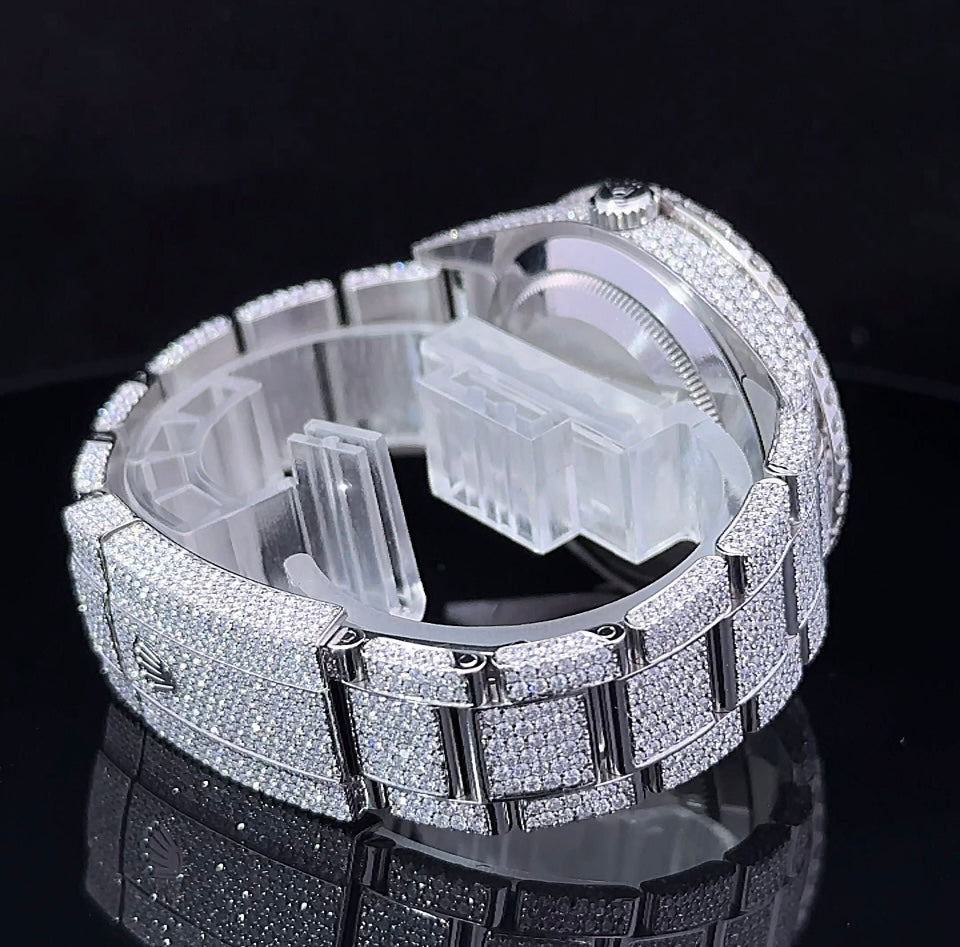 39mm Iced out Rolex Watch with Stainless Steel Oyster Bracelet