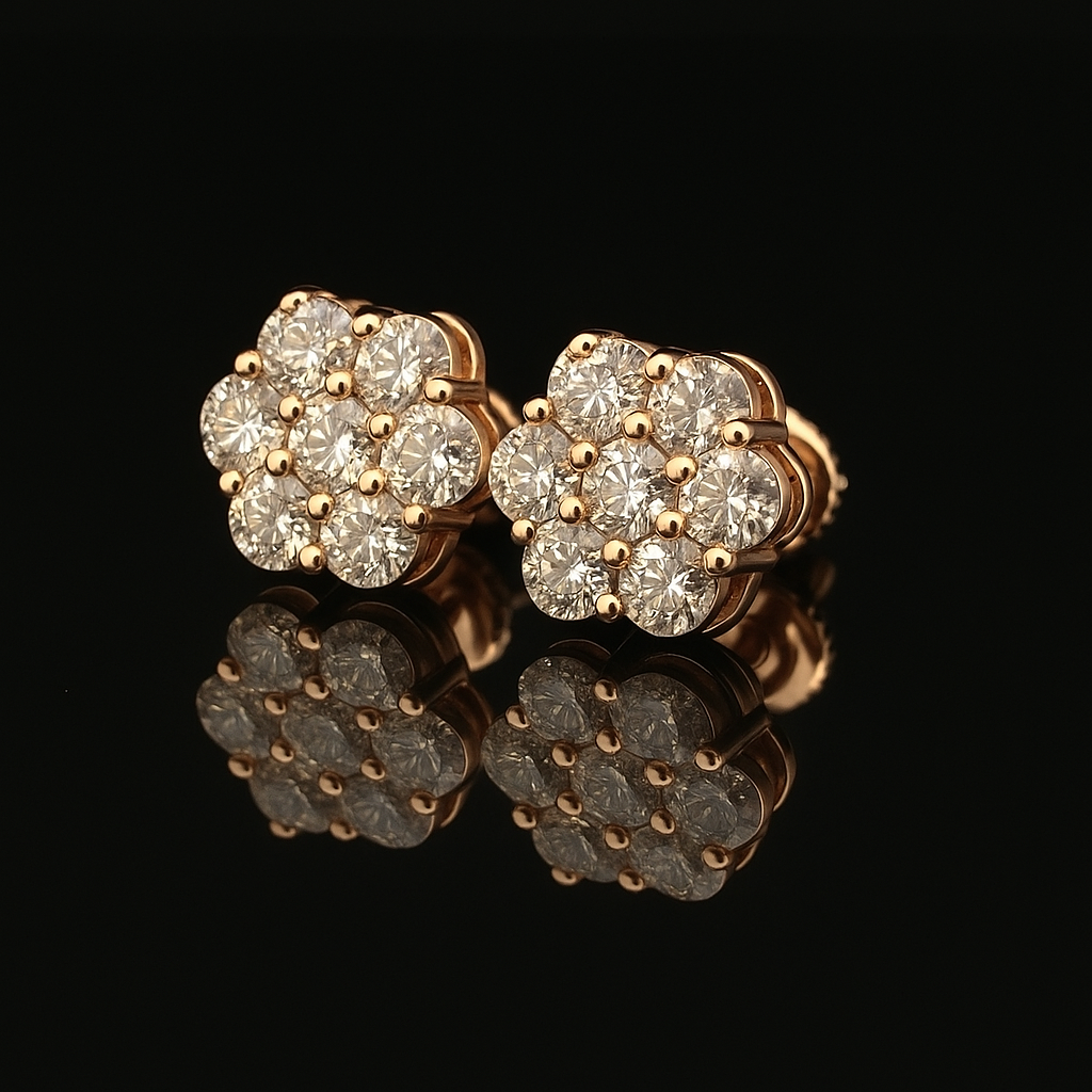 14k Rose Gold Diamond Flower Earrings – Delicate & Luxurious Fine Jewelry