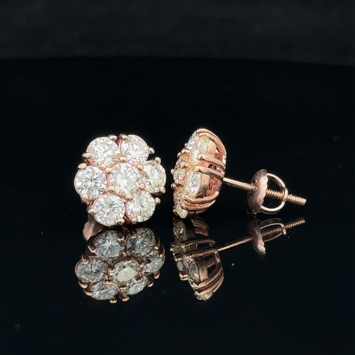 14k rose gold and diamond flower Earrings (18 pointer)