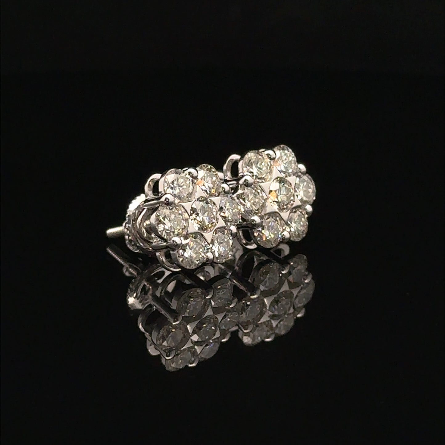 14k White Gold Diamond Flower Earrings – Delicate & Luxurious Fine Jewelry