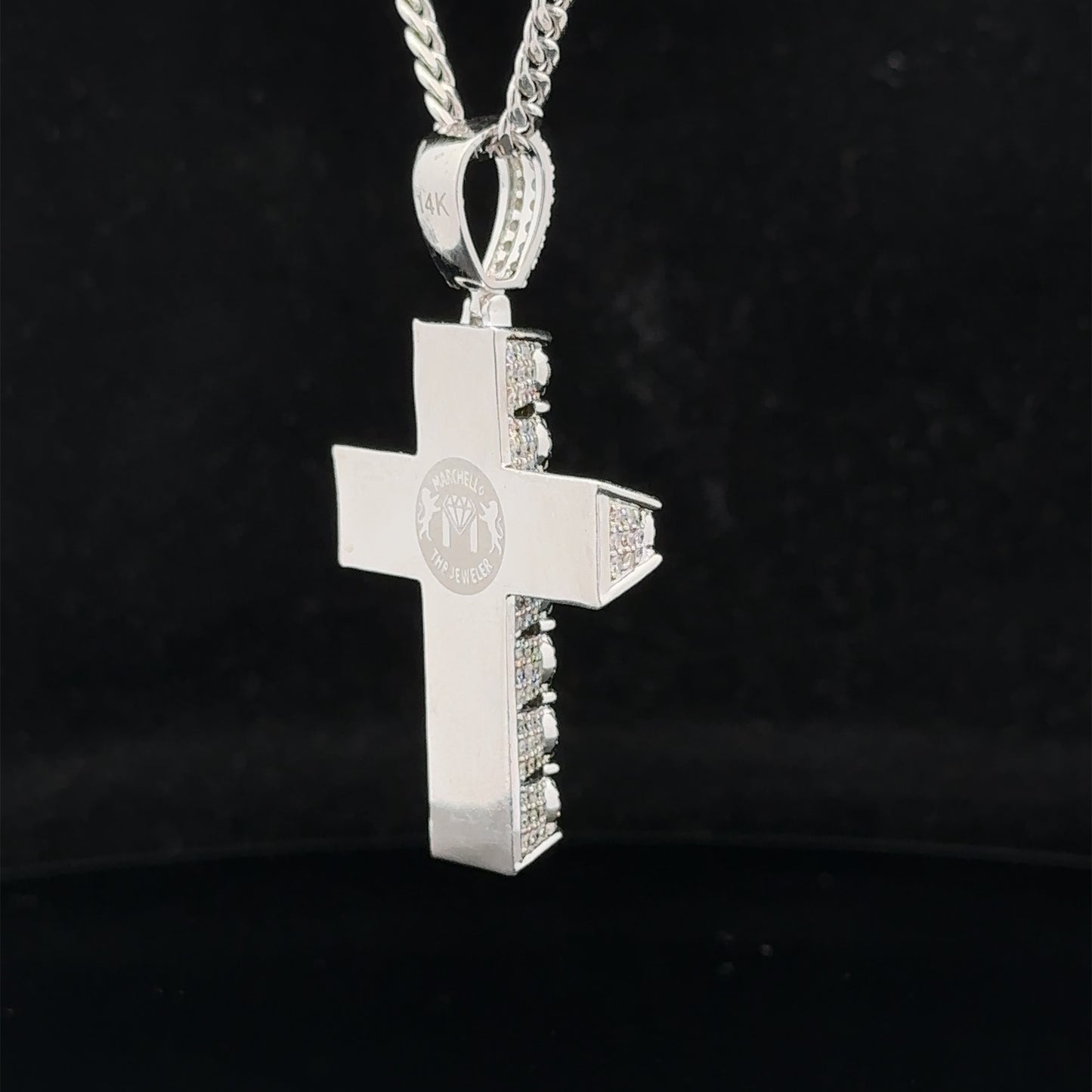 14k white gold and diamond Cross Pendant and 14k white gold Cuban chain