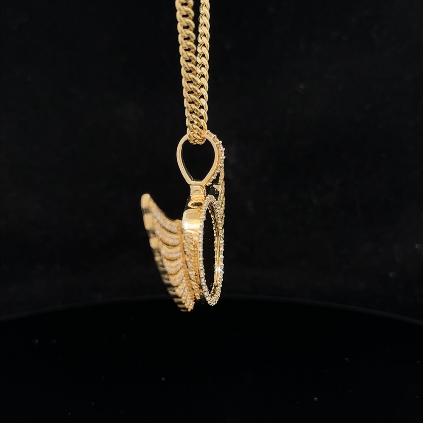 14k yellow gold and diamond Wing Picture pendant