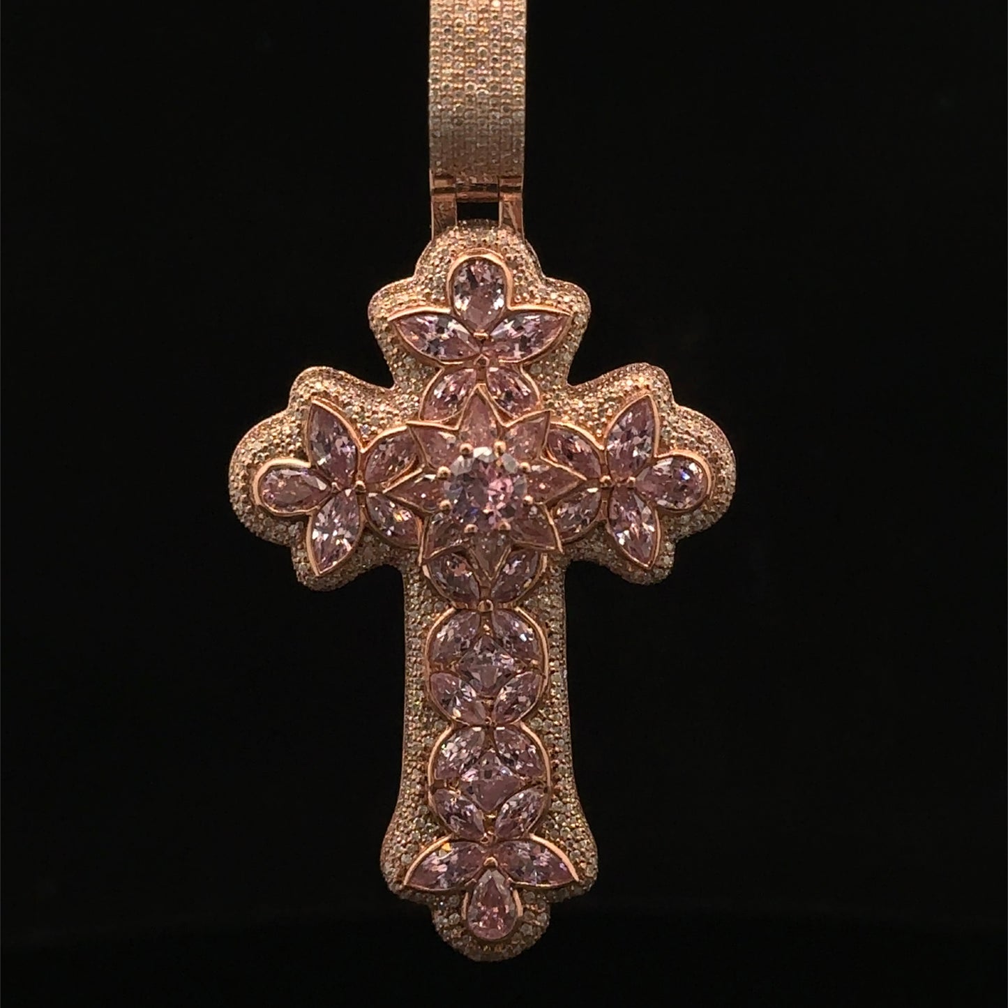 10K Rose Gold Cross Pendant with Diamonds & Multicolored Stones