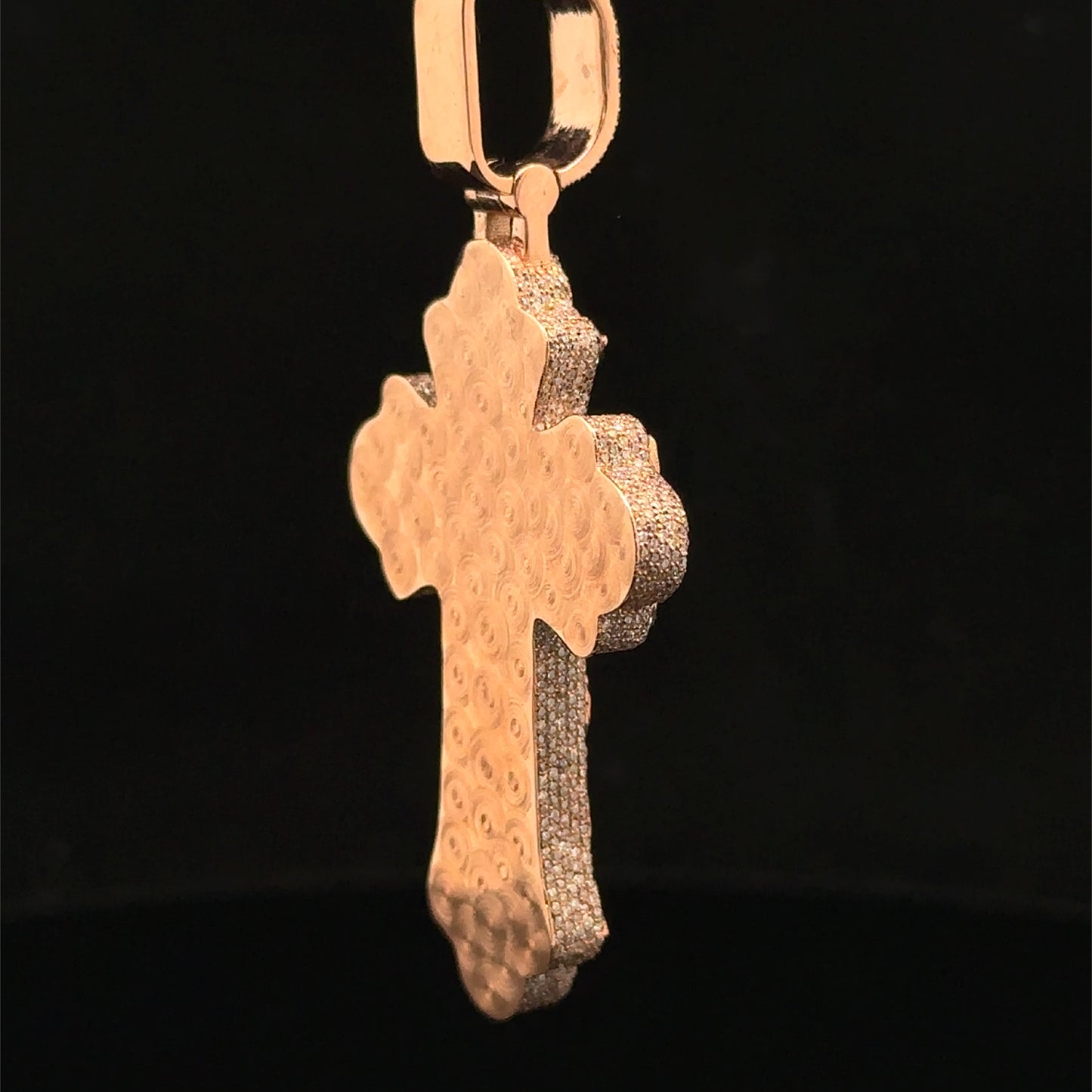 10K Rose Gold Cross Pendant with Diamonds & Multicolored Stones