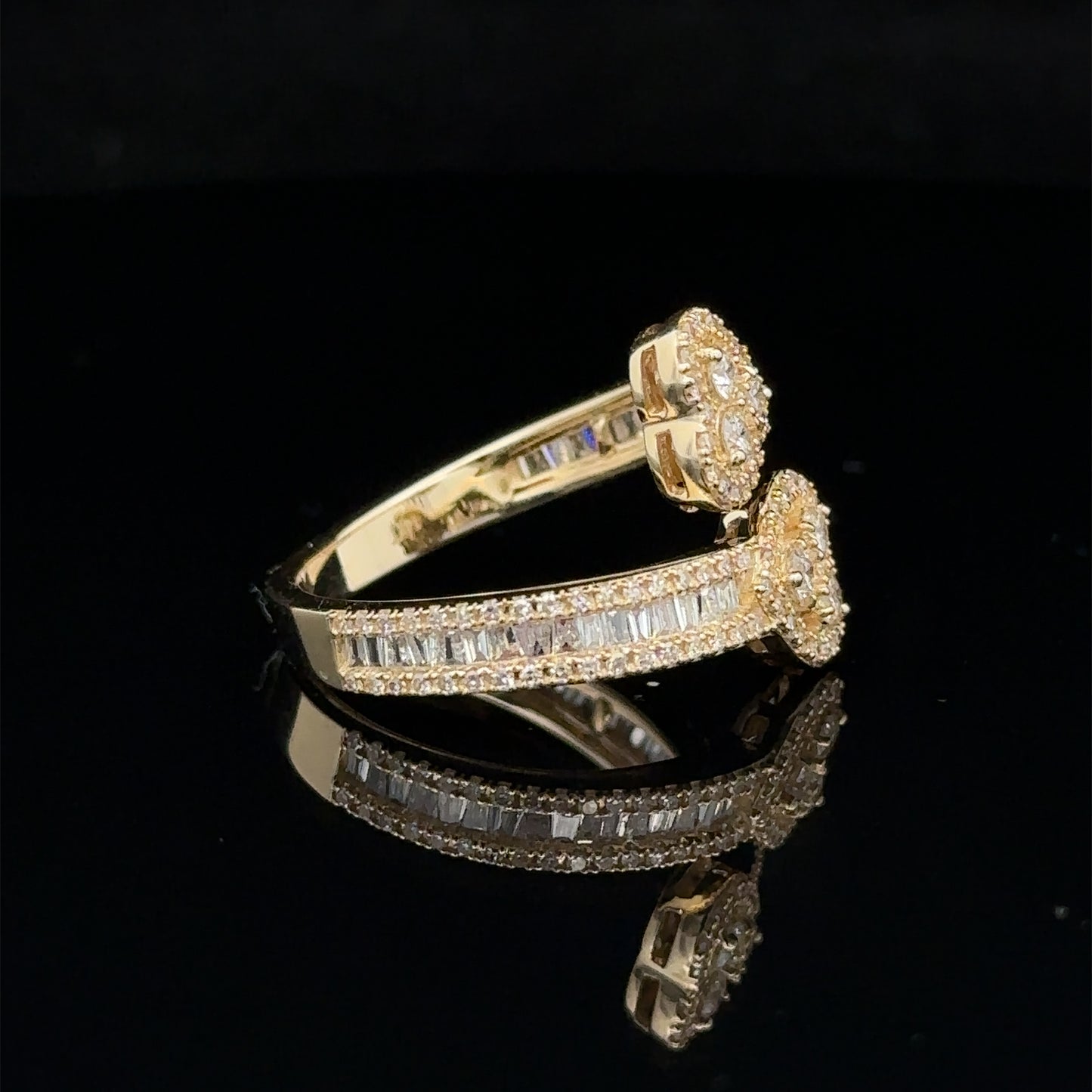 14k yellow gold and diamond Twin Heart shaped Ring