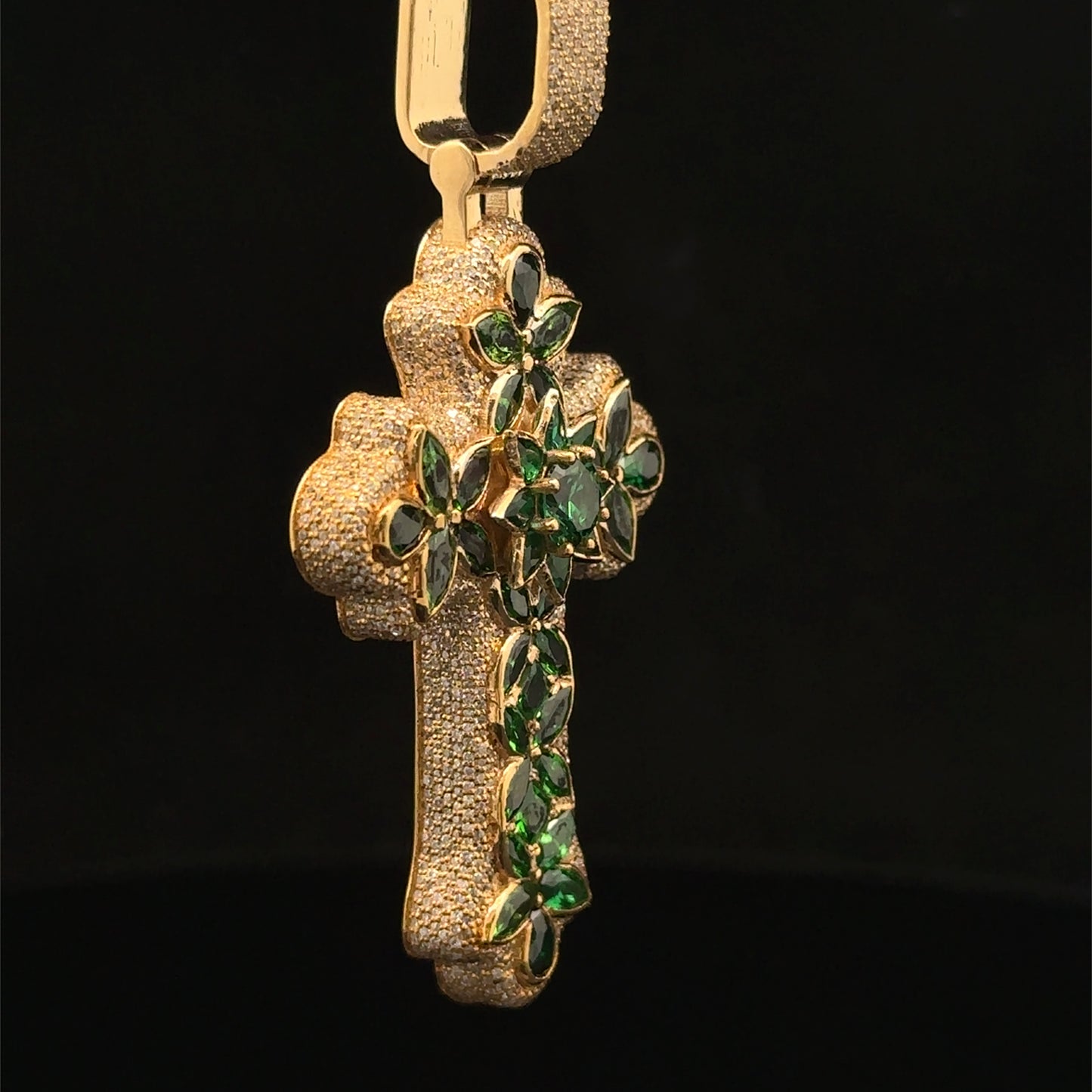 10K Yellow Gold Cross Pendant with Diamonds & Multicolored Stones