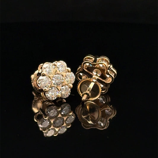 14k Yellow Gold Diamond Flower Earrings – Delicate & Luxurious Fine Jewelry