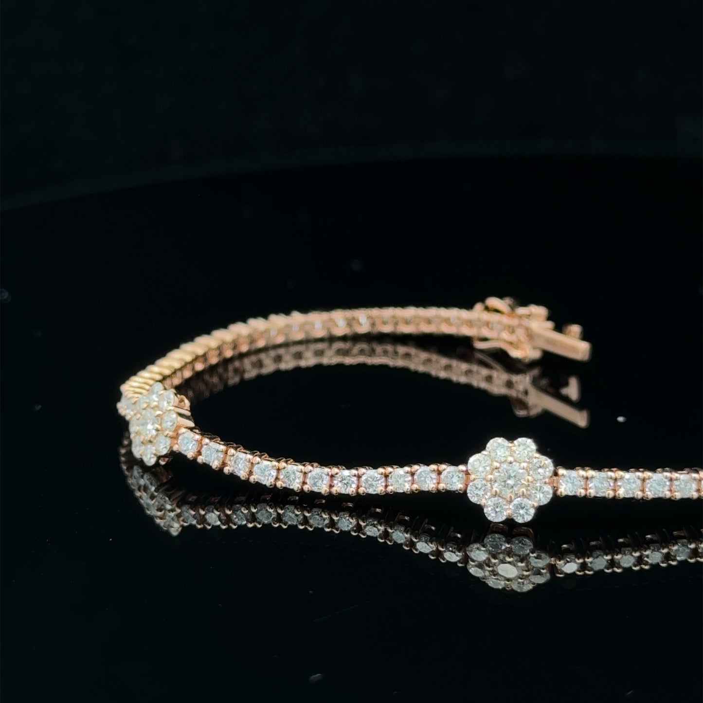 14k rose gold Flower Bracelet with Round Diamonds