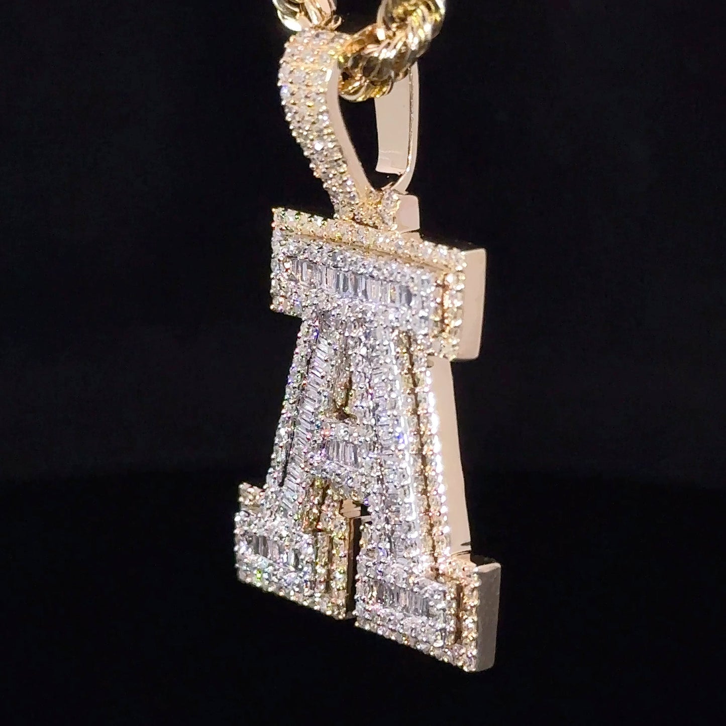 10k Two Tone Yellow Gold & white Gold diamond A Initial Pendant