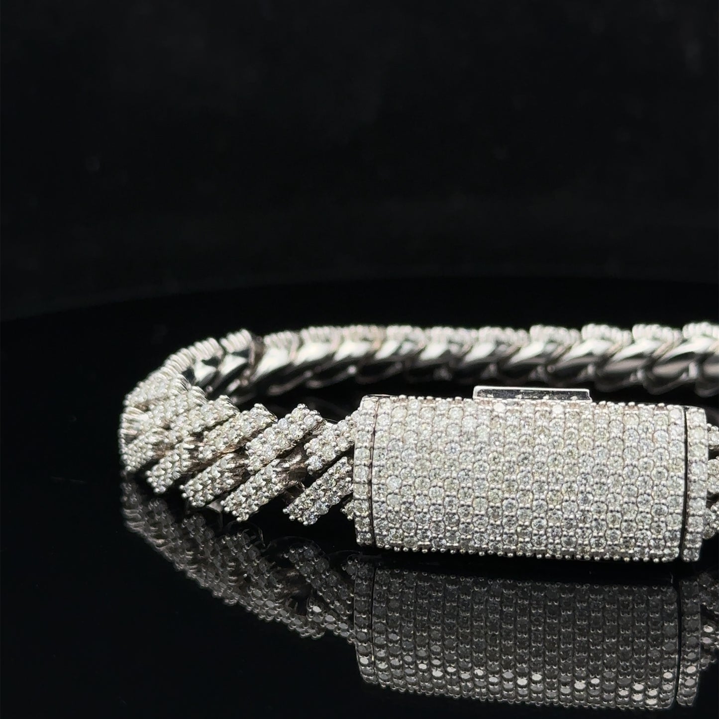 14k White Gold and Diamond Miami Cuban Bracelet (Solid, Box Clasp)