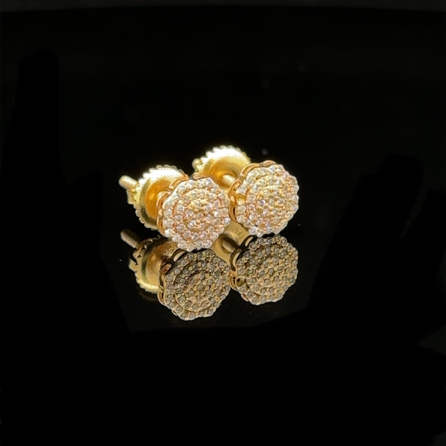 14k yellow gold and diamond flower earrings