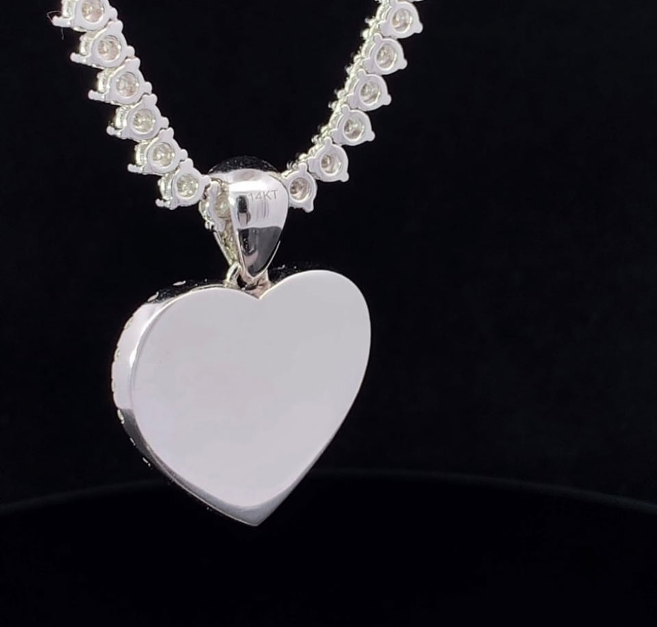 14k White Gold and Diamond Necklace & Heart Shape Pendant Set