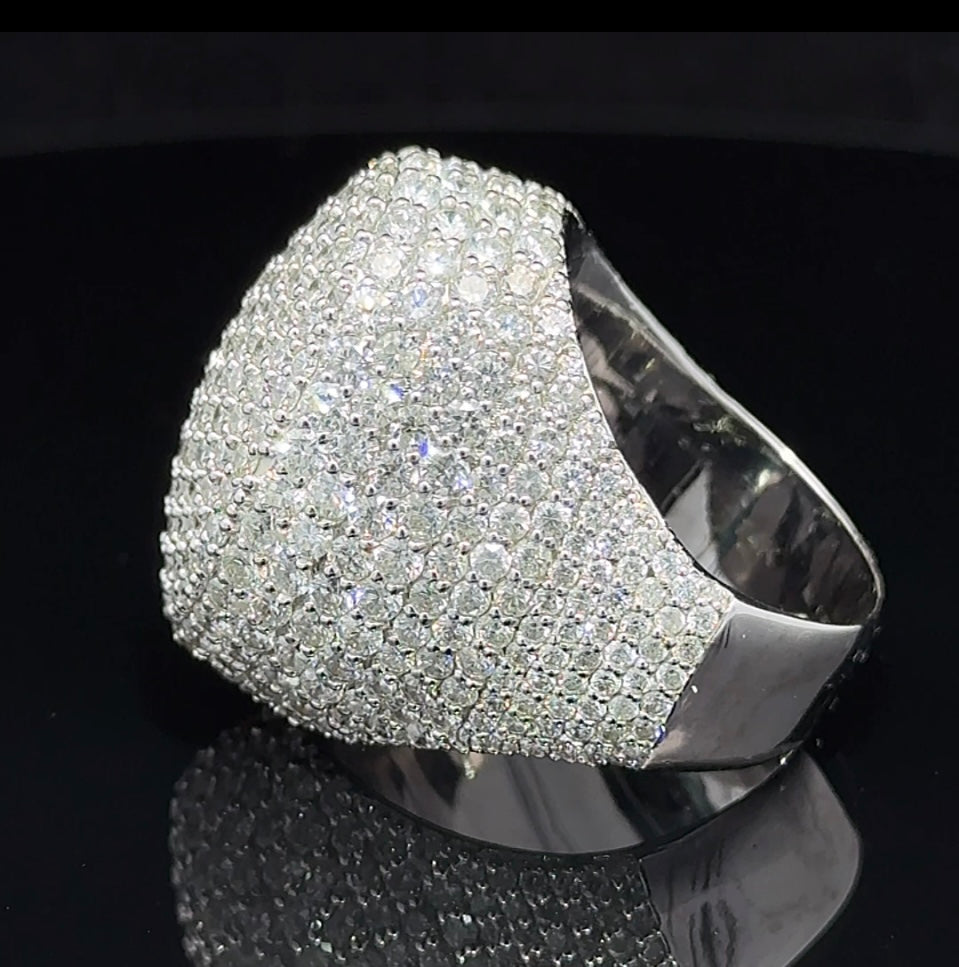 14k White Gold Iced Out Ring with High Clarity 11.65ct Round Diamonds