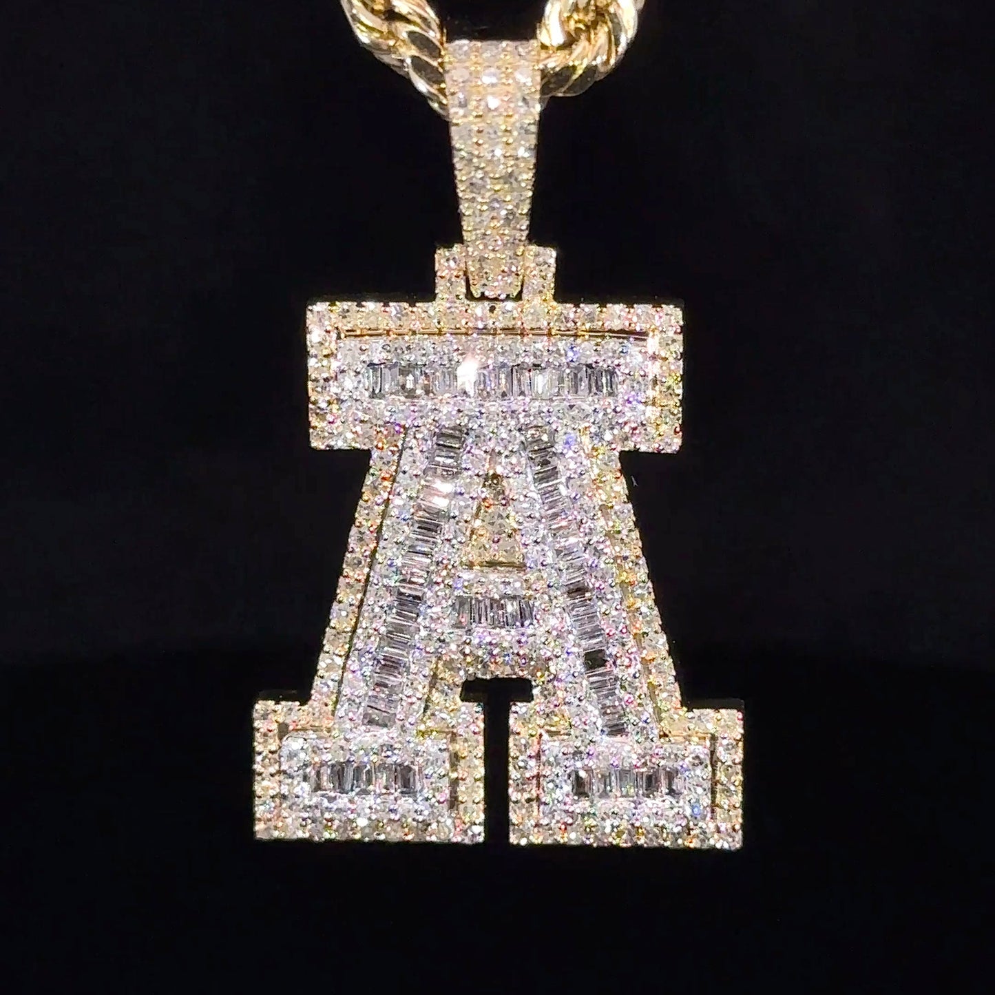 10k Two Tone Yellow Gold & white Gold diamond A Initial Pendant