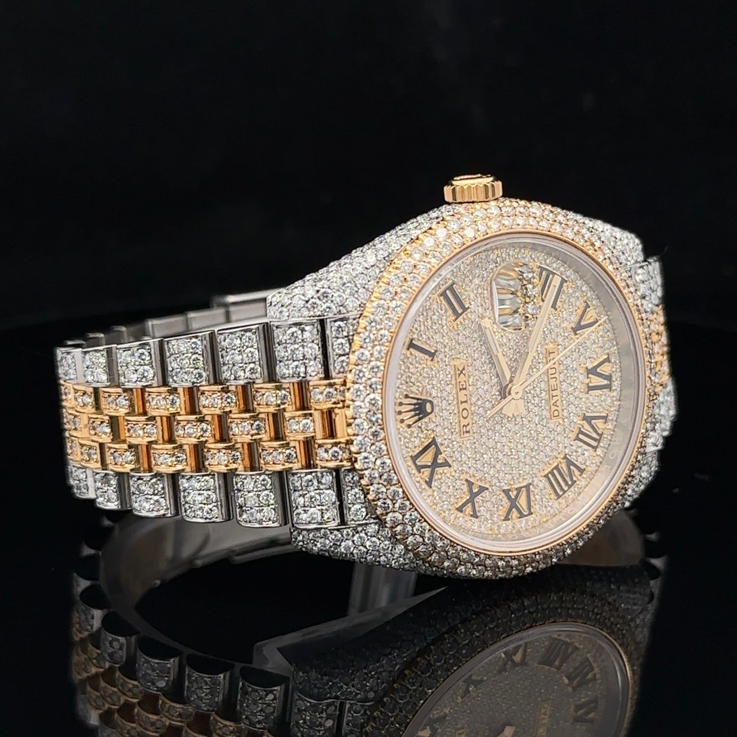 41mm Iced Out Rolex Datejust Watch with Two-Tone Jubilee Bracelet