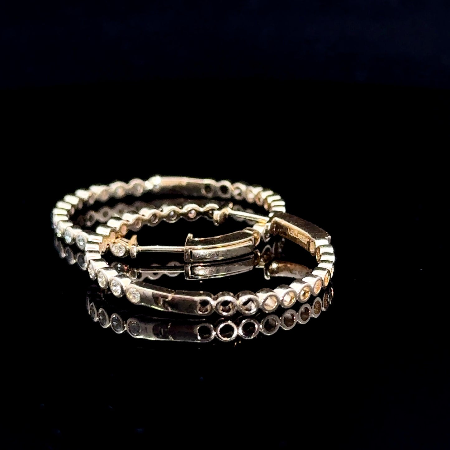 10k Yellow gold and diamond Hoop Earrings