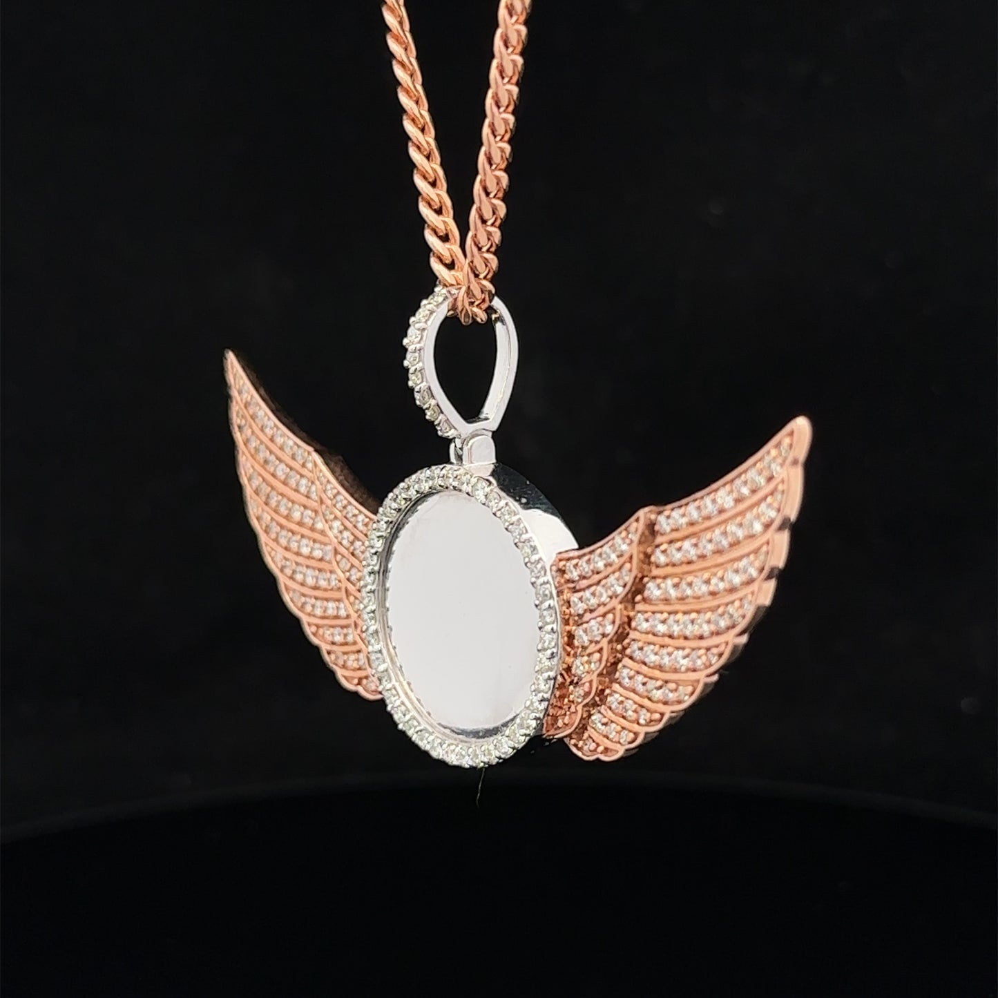 14k two-tone: rose and white gold and diamond Wing Picture pendant