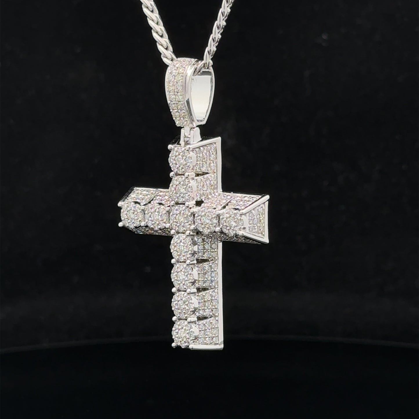 14k white gold and diamond Cross Pendant and 14k white gold Cuban chain