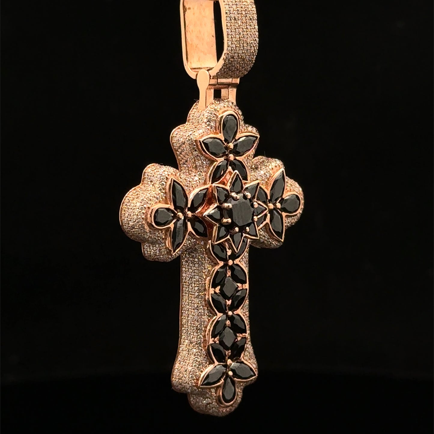 10K Rose Gold Cross Pendant with Diamonds & Multicolored Stones