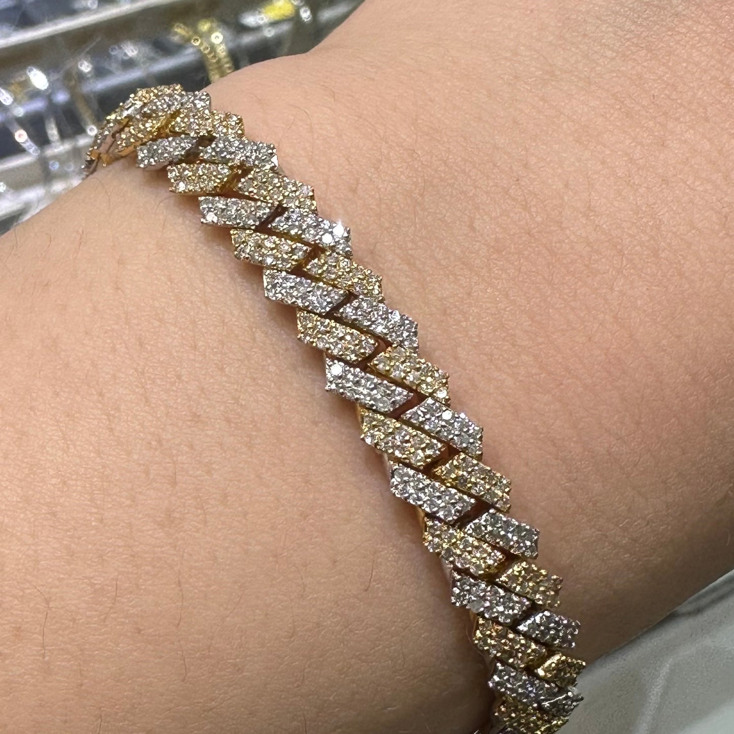 14k Two-Tone: White and Yellow Gold and 4.75ct Diamond Miami Cuban Bracelet (Solid, Box Clasp)