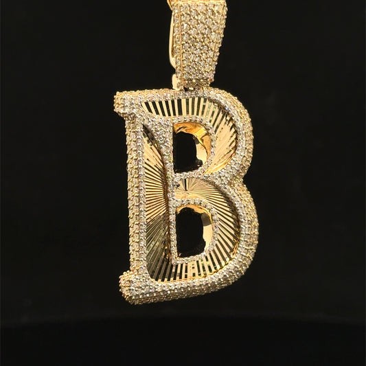 10K Yellow Gold B initial Pendant with Diamonds