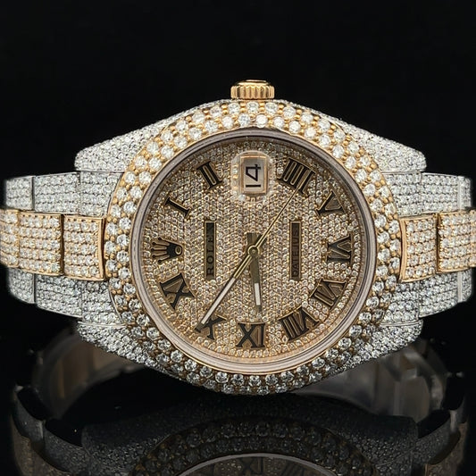 41mm Iced out Rolex Diamond Watch with Two-Tone Oyster Bracelet