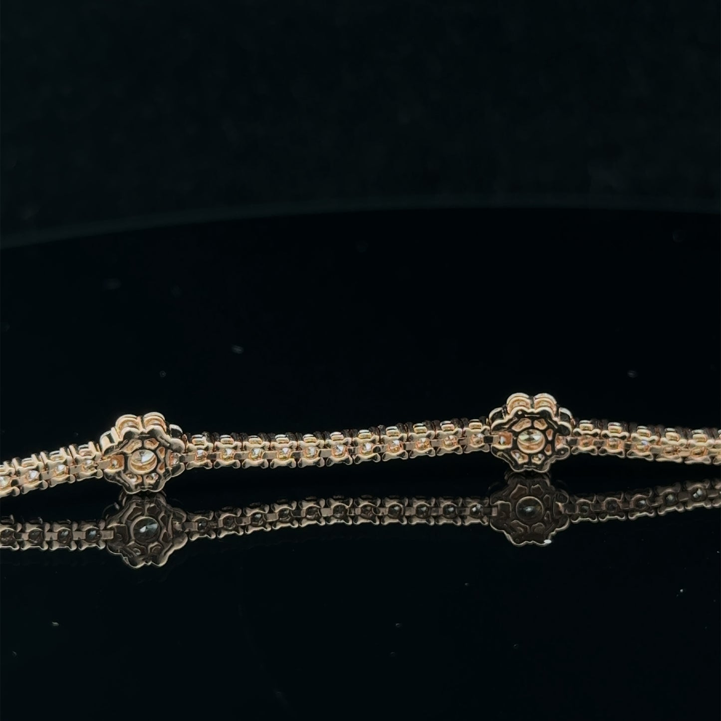 14k rose gold Flower Bracelet with Round Diamonds