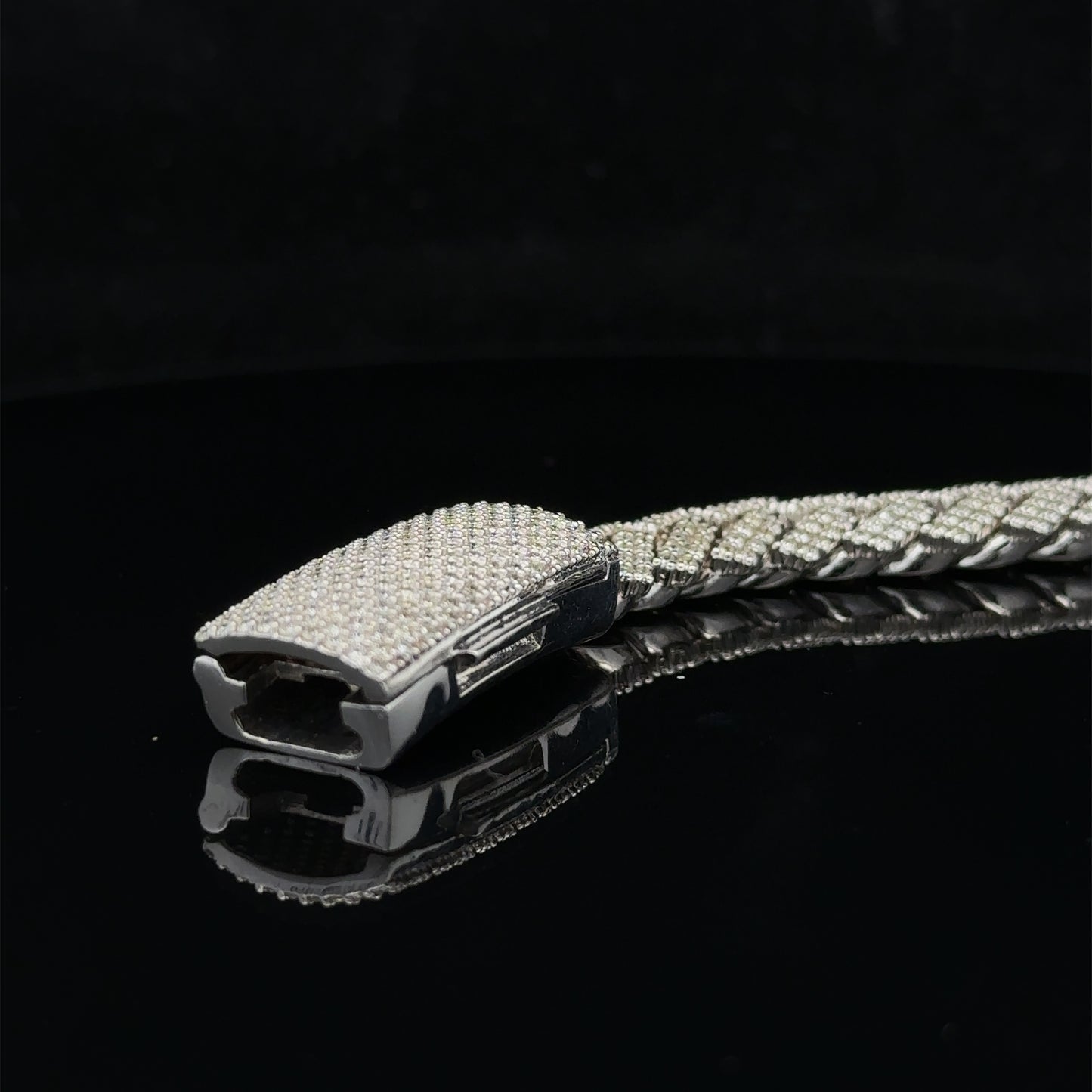 14k White Gold and Diamond Miami Cuban Bracelet (Solid, Box Clasp)