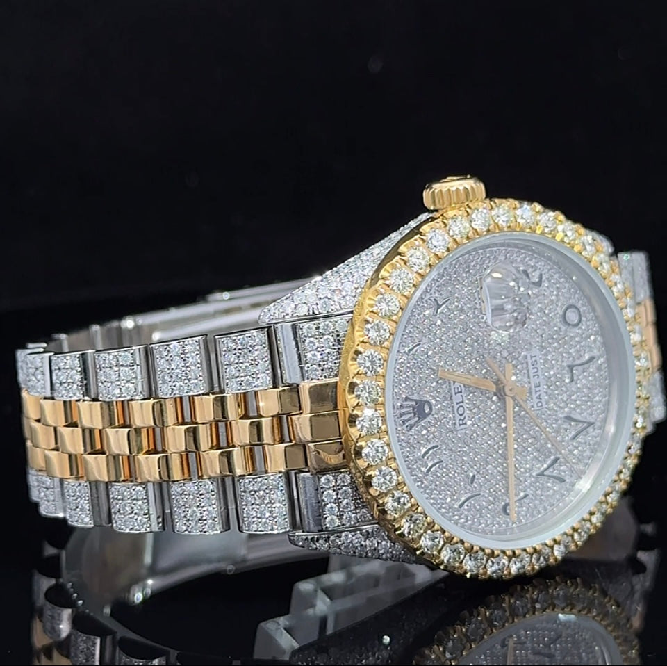 Iced out 36mm Rolex Watch with Two-Tone: 18k Gold and Stainless Steel Jubilee Bracelet