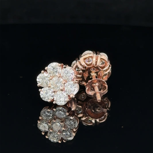 14k rose gold and diamond flower Earrings (15 pointer)