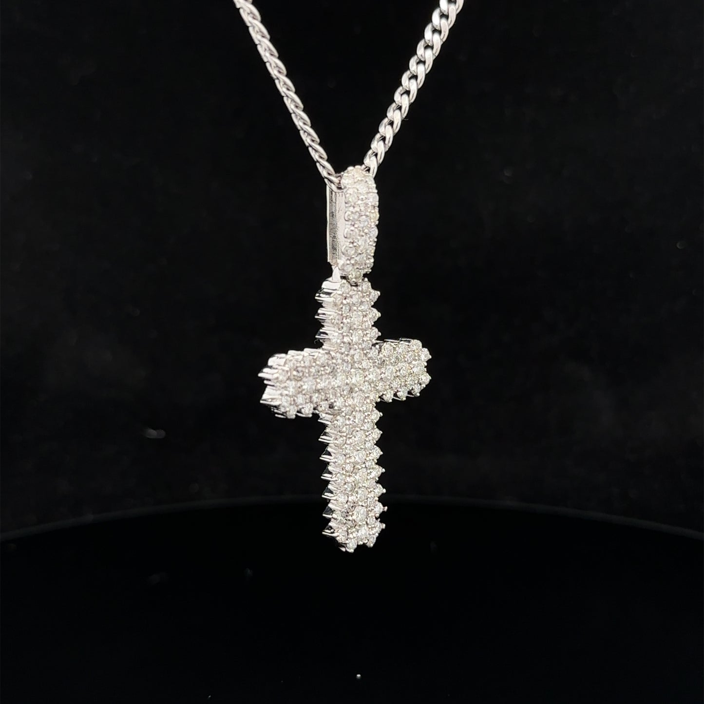 14k white gold and diamond Cross pendant and 10k gold cuban link chain