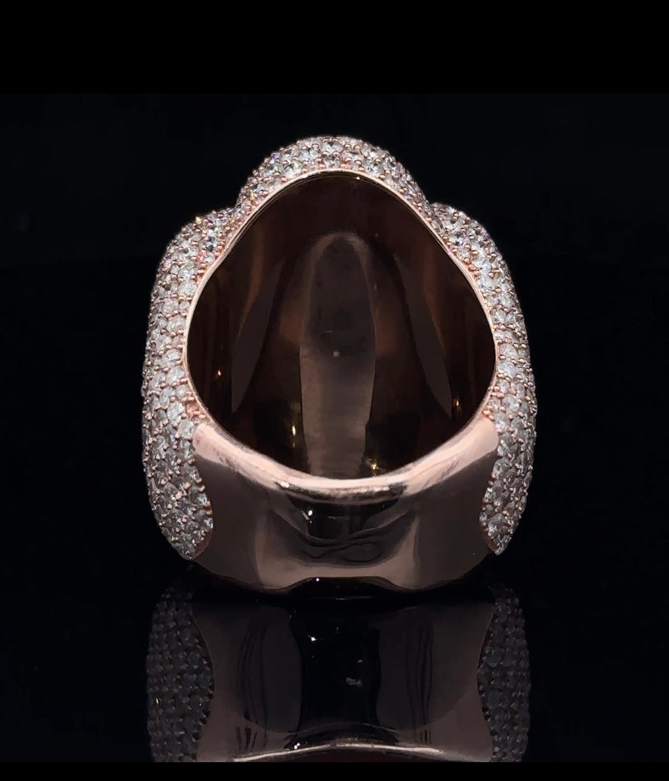 14k Rose gold and diamond Cross Ring with Fancy Blue Cut Pear Gem Stones