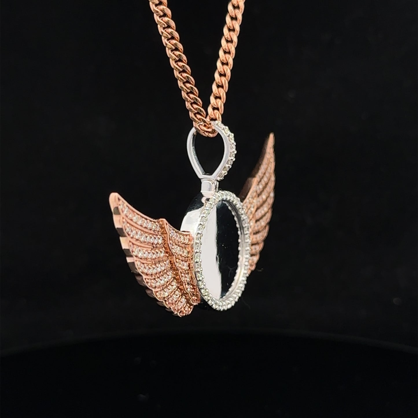 14k two-tone: rose and white gold and diamond Wing Picture pendant