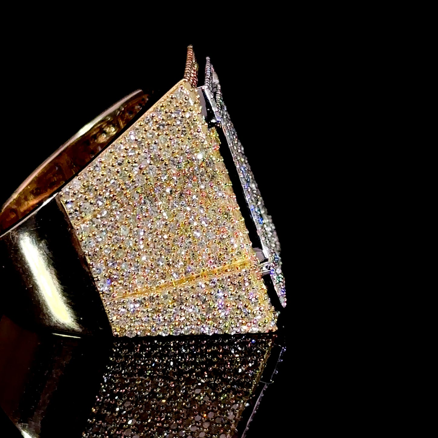 10k Two toneYellow/White Gold Initial A Ring with Round and Baguettes Diamonds