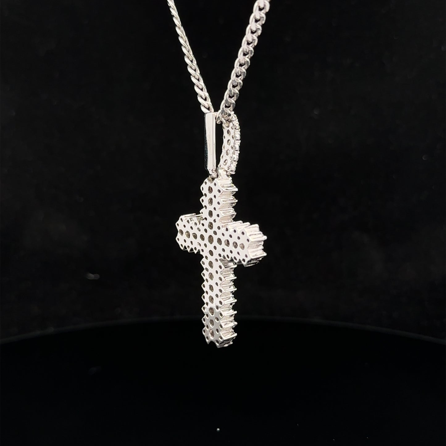 14k white gold and diamond Cross pendant and 10k gold cuban link chain