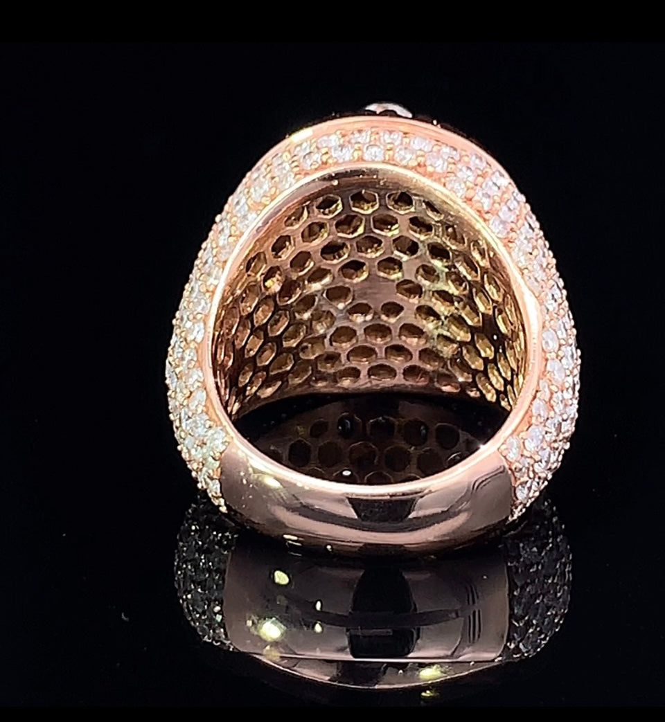 14k Rose Gold Custom Made Fully Iced Out Ring with High Quality, Jumbo 9.15ct diamonds