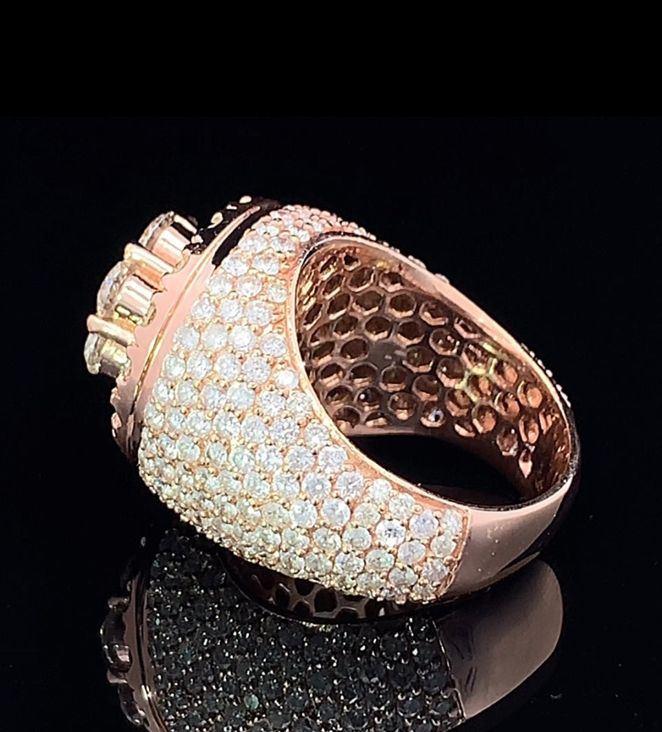 14k Rose Gold Custom Made Fully Iced Out Ring with High Quality, Jumbo 9.15ct diamonds