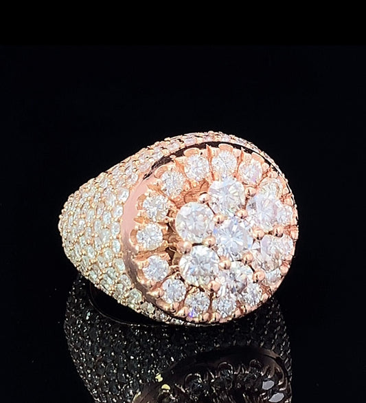 14k Rose Gold Custom Made Fully Iced Out Ring with High Quality, Jumbo 9.15ct diamonds