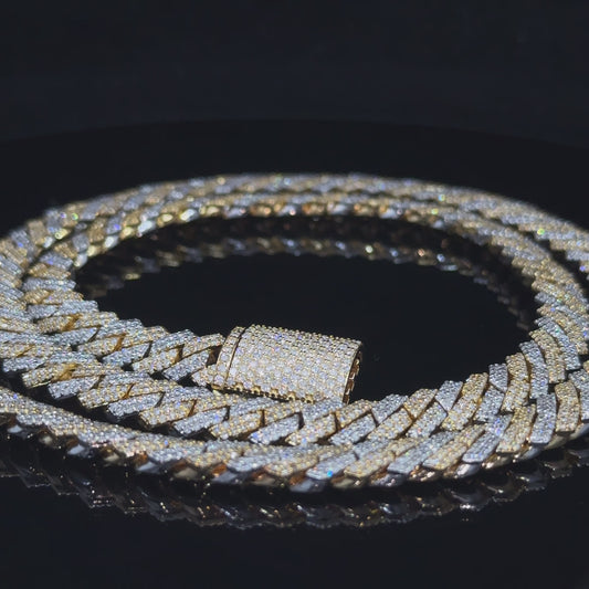 14k Two tone yellow and white gold diamond Miami Cuban Chain