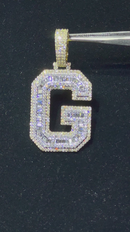 10k Two Tone Yellow Gold & white Gold diamond G Initial Pendant