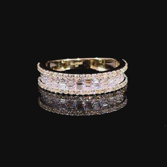 10k Yellow gold Band with Round and Baguettes Diamonds